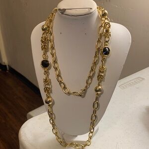Elegant Gold tone and Black Chain Necklace
